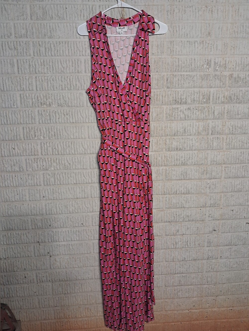 Diane Von Furstenberg Pink Geometric Wrap Jumpsuit
